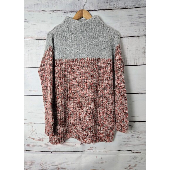 Topshop Womens Sweater Size 4 Colorblock Gray Red Mock Neck Chunky Knit Cozy - Picture 1 of 7